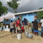 Lining up buckets for water