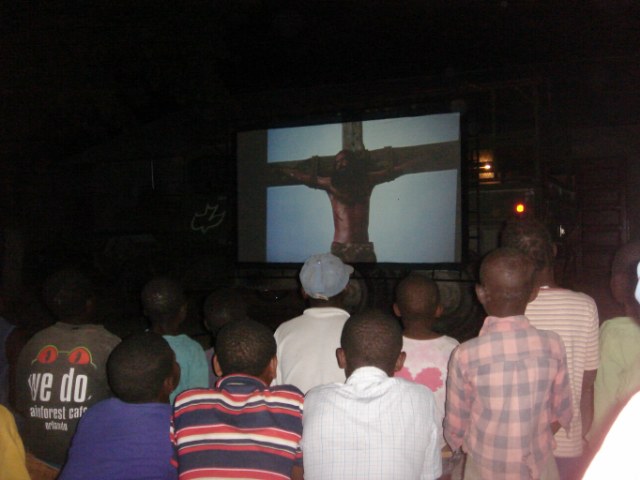 People watching Jesus film